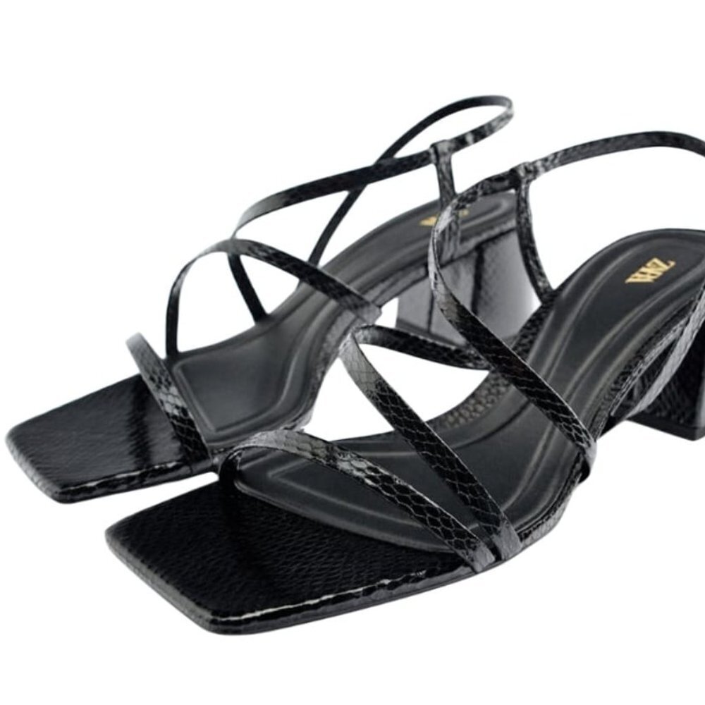 ZARA MID HEIGHT BLOCK HEEL SANDALS SS22 BLACK | 2329/911